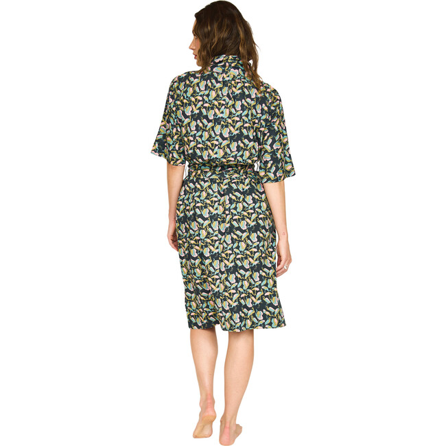 Women's Laos Hand Screen Print Cotton Shawl Collar Robe, Blackbird - Robes - 3