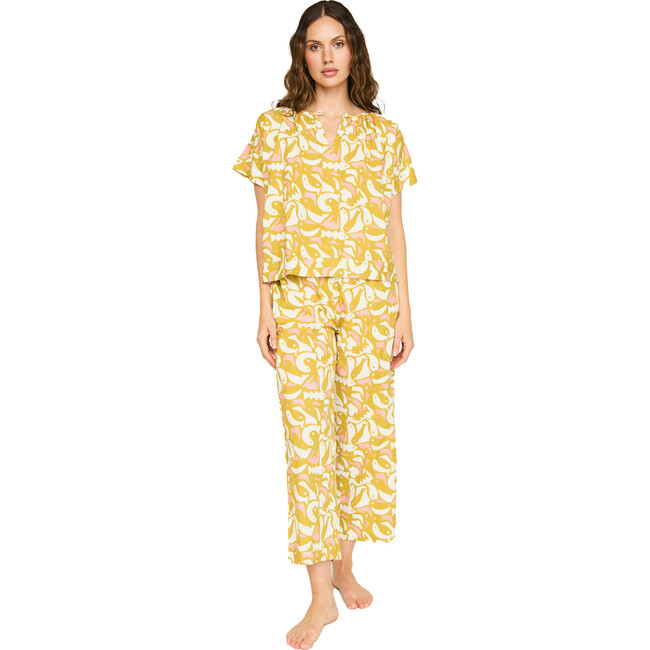 Women's Hand Screen Print Dolman Sleeve Top & Pajama Pant Set, Canary