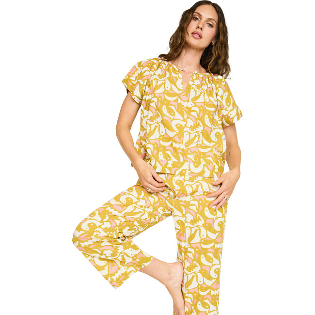 Women's Hand Screen Print Dolman Sleeve Top & Pajama Pant Set, Canary - Pajamas - 2