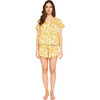 Women's Hand Screen Print Cotton Pajama Tap Shorts Set, Canary - Pajamas - 1 - thumbnail