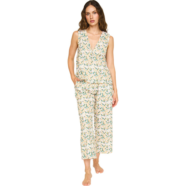 Women's Hand Screen Print Camisole Top & Pajama Pant Set, Garden Bird