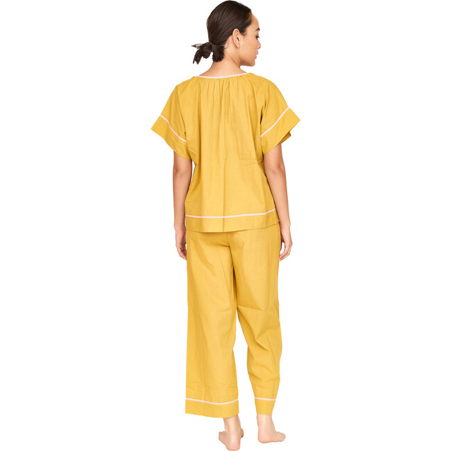 Women's Contrast Trim Dolman Sleeve Top & Pajama Pant Set, Sulphur - Pajamas - 2