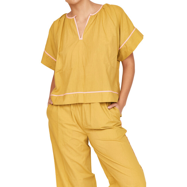 Women's Contrast Trim Dolman Sleeve Top & Pajama Pant Set, Sulphur - Pajamas - 3