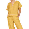 Women's Contrast Trim Dolman Sleeve Top & Pajama Pant Set, Sulphur - Pajamas - 3