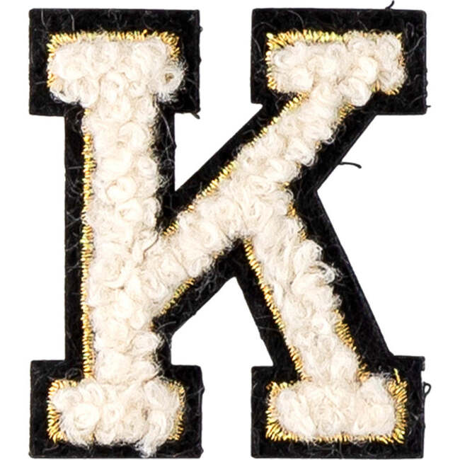 Soft Fuzzy Letter K Velcro Patch, Gold & White