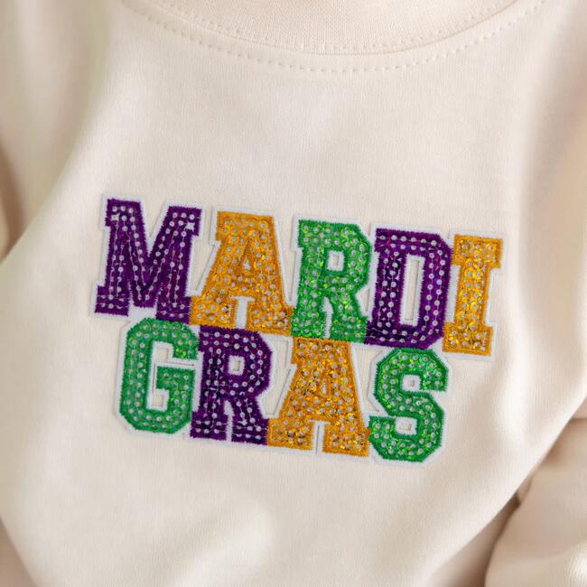 Mardi Gras Patch Long Sleeve Romper, Natural - Rompers - 3