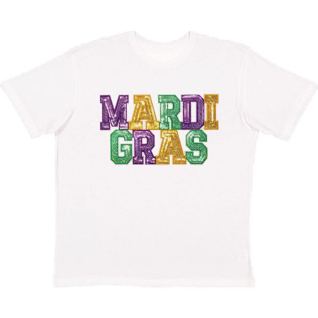 Mardi Gras Patch Adult Short Sleeve T-Shirt, White