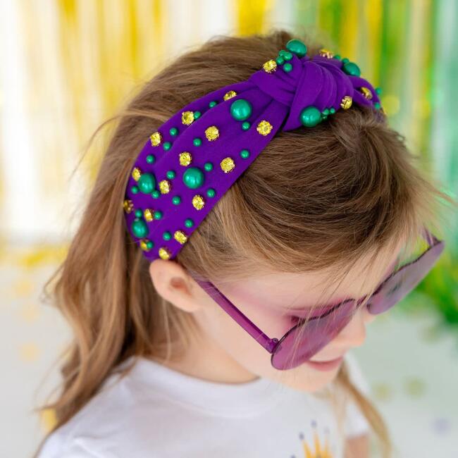 Mardi Gras Gemstone Headband, Purple - Headbands - 3