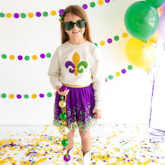 Mardi Gras Fleur De Lis Patch Sweatshirt, Natural - Sweatshirts - 2