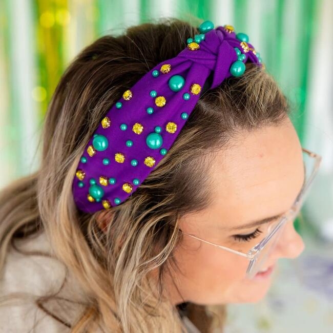 Mardi Gras Gemstone Women's Headband, Purple - Headbands - 3