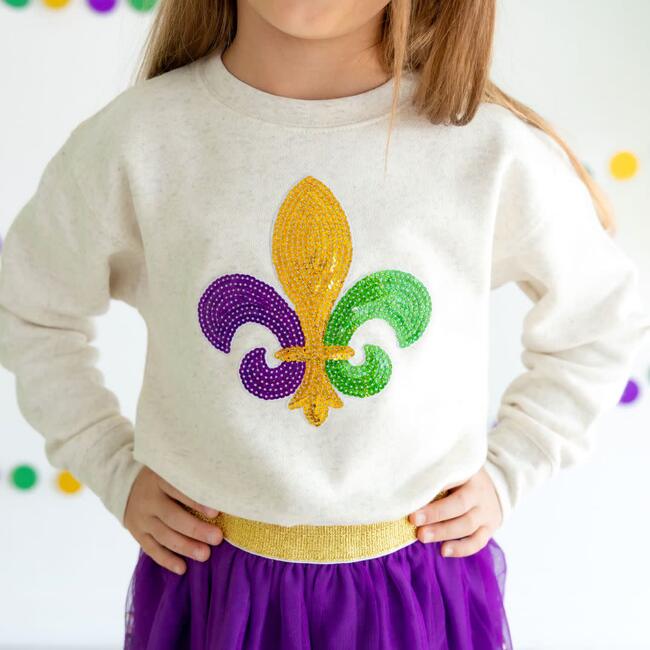 Mardi Gras Fleur De Lis Patch Sweatshirt, Natural - Sweatshirts - 3