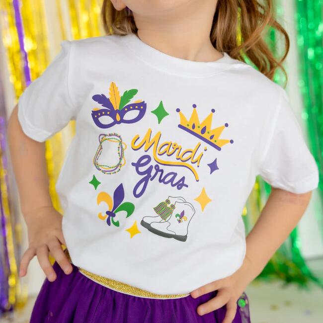 Mardi Gras Doodle Short Sleeve T-Shirt, White - T-Shirts - 3