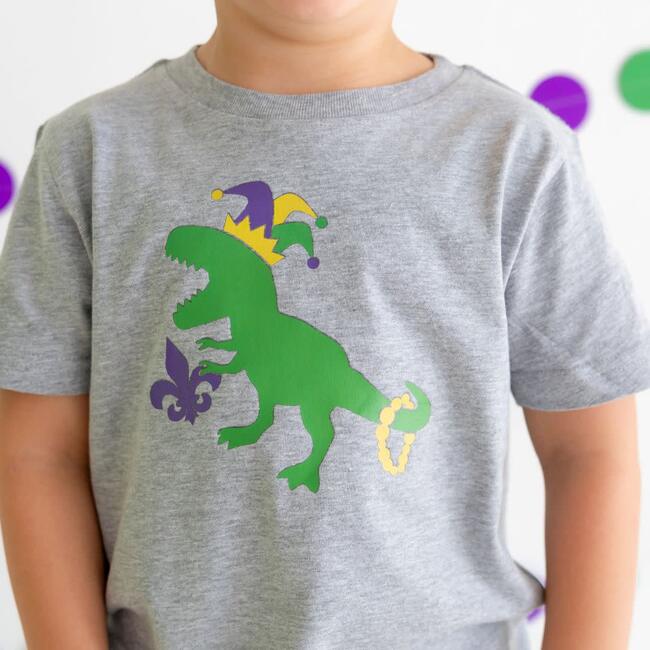 Mardi Gras Dino Short Sleeve T-Shirt, Grey - T-Shirts - 3