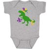 Mardi Gras Dino Short Sleeve Bodysuit, Grey - Onesies - 1 - thumbnail