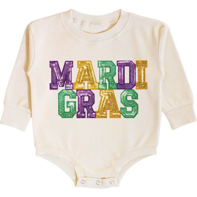 Mardi Gras Patch Long Sleeve Romper, Natural