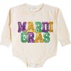 Mardi Gras Patch Long Sleeve Romper, Natural - Rompers - 1 - thumbnail