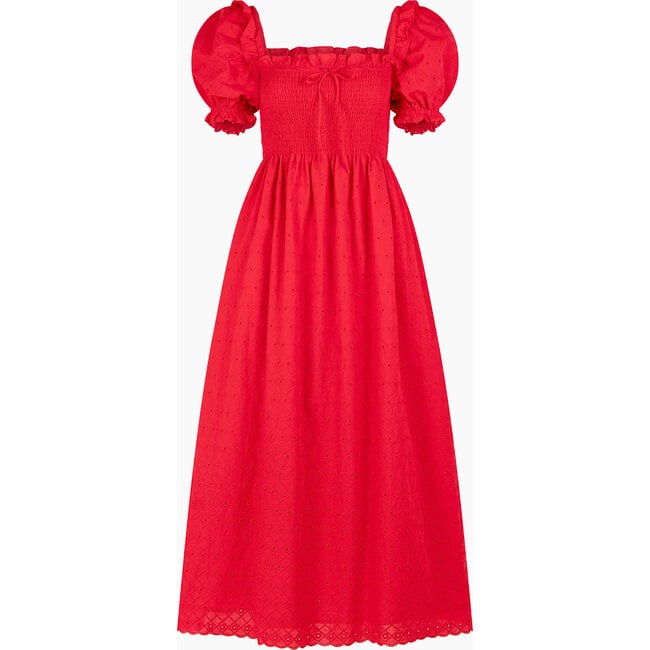 Women's Scarlett Midi Nap Dress, Red Daisy Check Eyelet