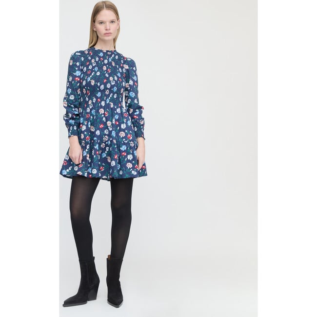 Women's Viviana Mini Nap Dress, Navy Belgravia Floral Ikat - Dresses - 2