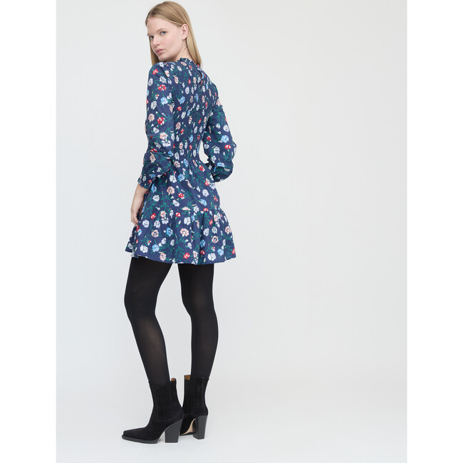 Women's Viviana Mini Nap Dress, Navy Belgravia Floral Ikat - Dresses - 3