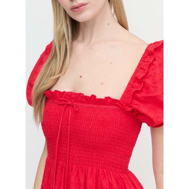 Women's Scarlett Midi Nap Dress, Red Daisy Check Eyelet - Dresses - 4