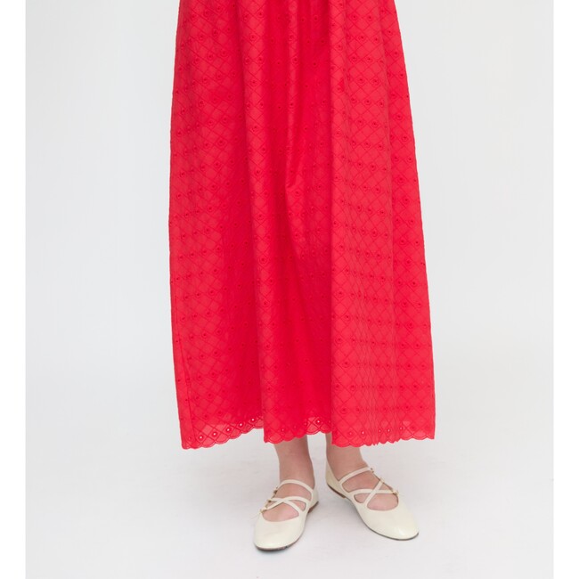 Women's Scarlett Midi Nap Dress, Red Daisy Check Eyelet - Dresses - 5