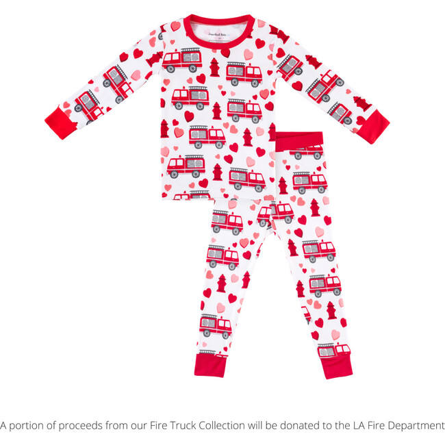 Toddler Bamboo Pajamas, Fire Truck Hearts