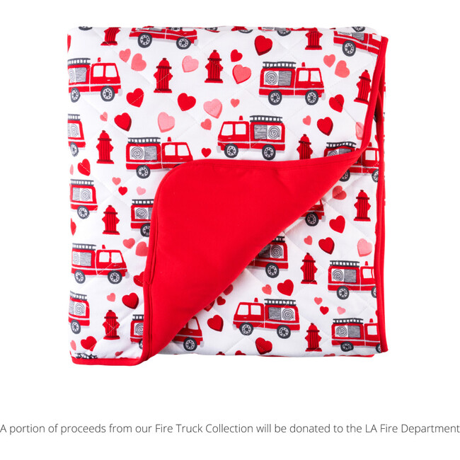 Toddler Bamboo Blanket, Fire Truck Hearts