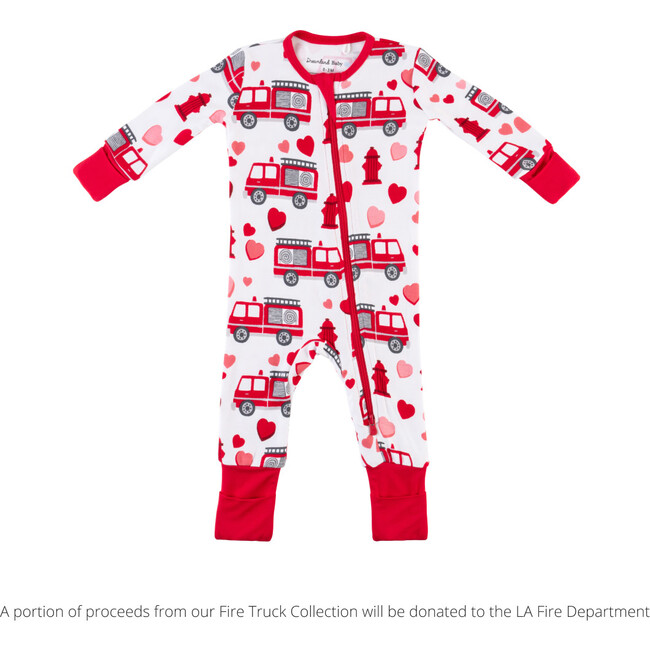 Baby Bamboo Pajamas w/ DreamCuffs®, Fire Truck Hearts