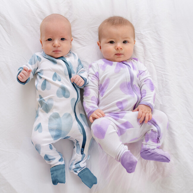 Baby Bamboo Pajamas w/ DreamCuffs®, Blue Hearts - Footie Pajamas - 2