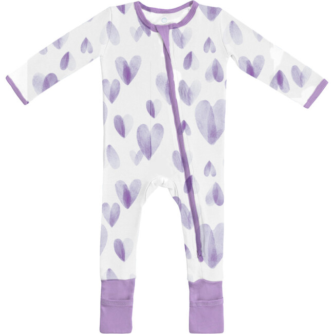 Baby Bamboo Pajamas w/ DreamCuffs®, Purple Hearts - Footie Pajamas - 3