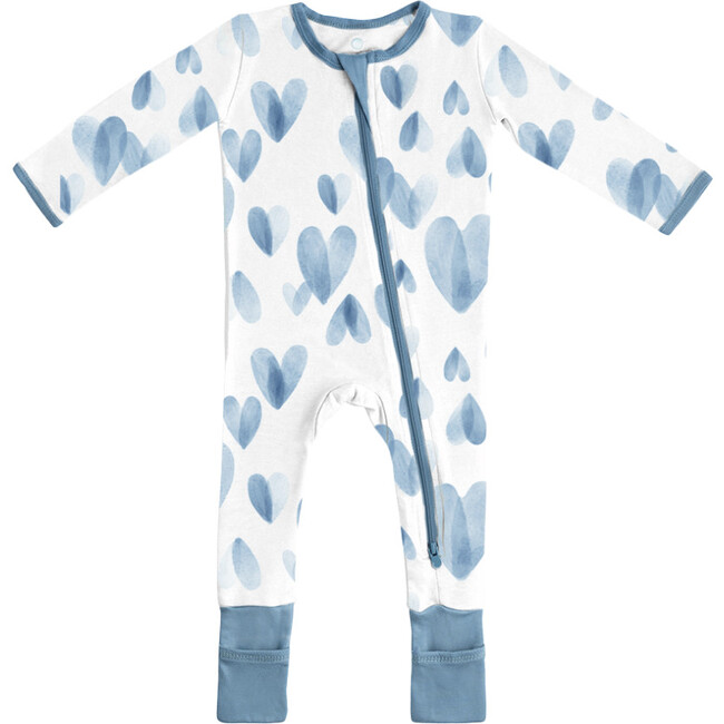 Baby Bamboo Pajamas w/ DreamCuffs®, Blue Hearts - Footie Pajamas - 3