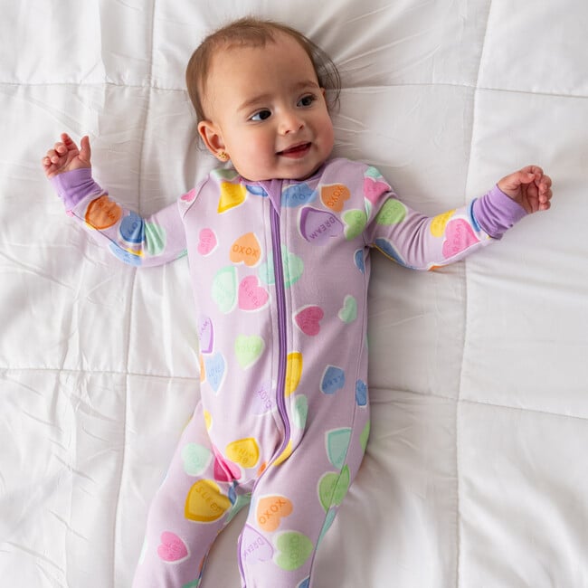 Baby Bamboo Pajamas w/ DreamCuffs®, Conversation Hearts - Footie Pajamas - 2