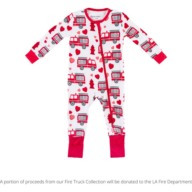 Baby Bamboo Pajamas w/ DreamCuffs®, Fire Truck Hearts - Footie Pajamas - 3