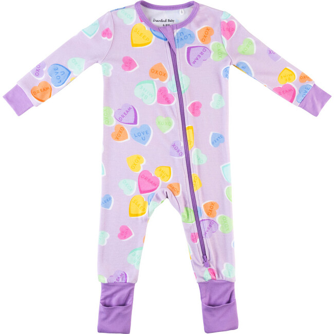 Baby Bamboo Pajamas w/ DreamCuffs®, Conversation Hearts - Footie Pajamas - 3