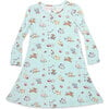 Valentines Pups Bamboo Girls' Long Sleeve Dress, Blue - Dresses - 1 - thumbnail