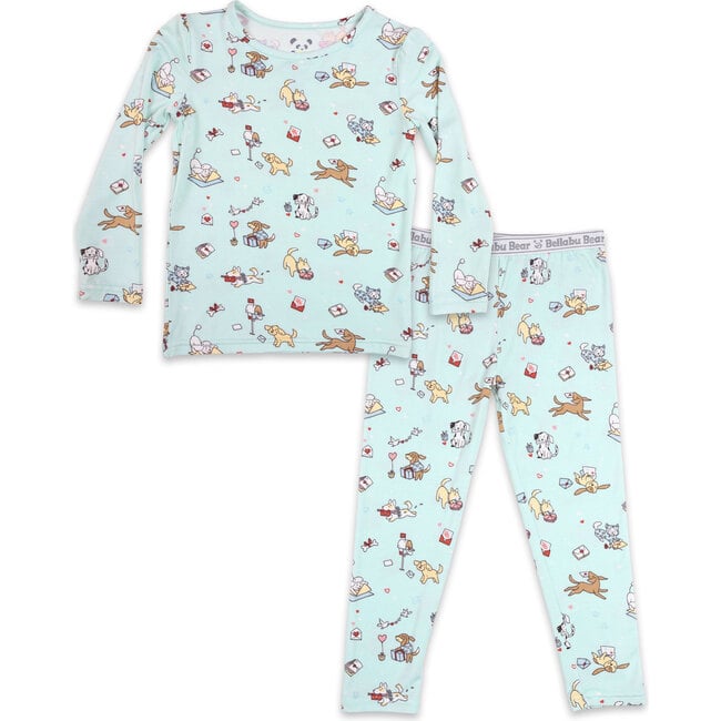 Valentines Pups Bamboo Kids Pajamas, Blue