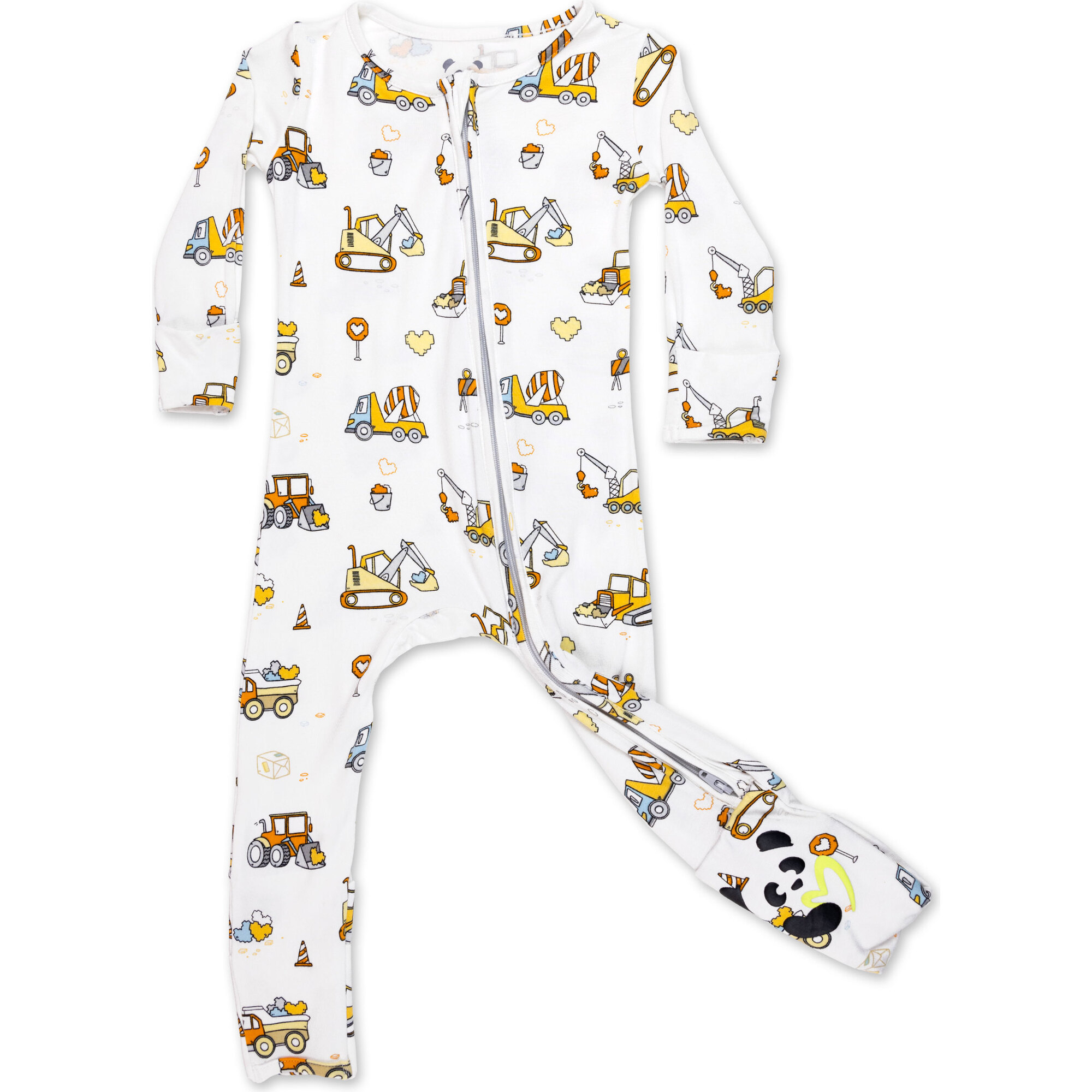 Love Trucks White Bamboo Convertible Footie, White - Onesies - 1