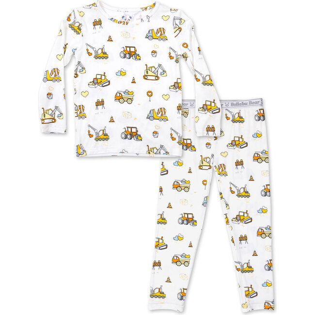 Love Trucks White Bamboo Kids Pajamas, White