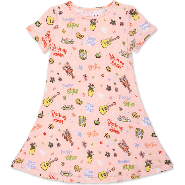 Friends: You're My Lobster Bamboo Girls' Short Sleeve Dress, Pink