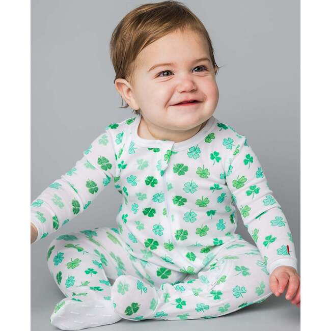 The Organic Zipper Footie, Shamrocks - Footie Pajamas - 2