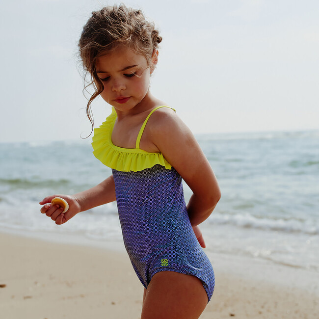 Flores Asymmetrical Printed One-Piece Swimsuit, Sunny Azulejos - One Pieces - 2