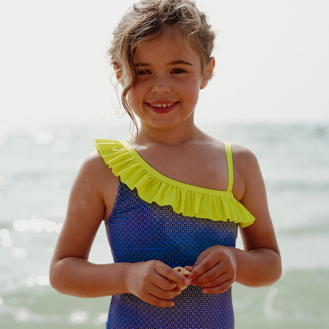 Flores Asymmetrical Printed One-Piece Swimsuit, Sunny Azulejos - One Pieces - 3