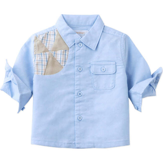 Baby Gideon Long Sleeves Shirt With Patchwork, Blue