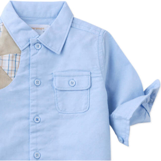 Baby Gideon Long Sleeves Shirt With Patchwork, Blue - Button Downs - 3