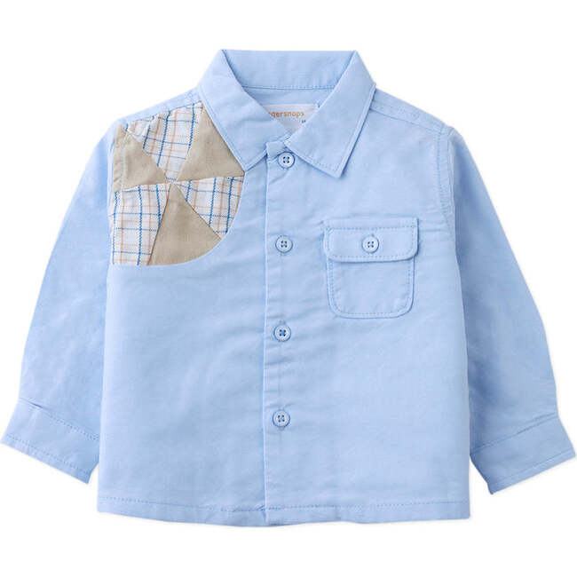 Baby Gideon Long Sleeves Shirt With Patchwork, Blue - Button Downs - 5