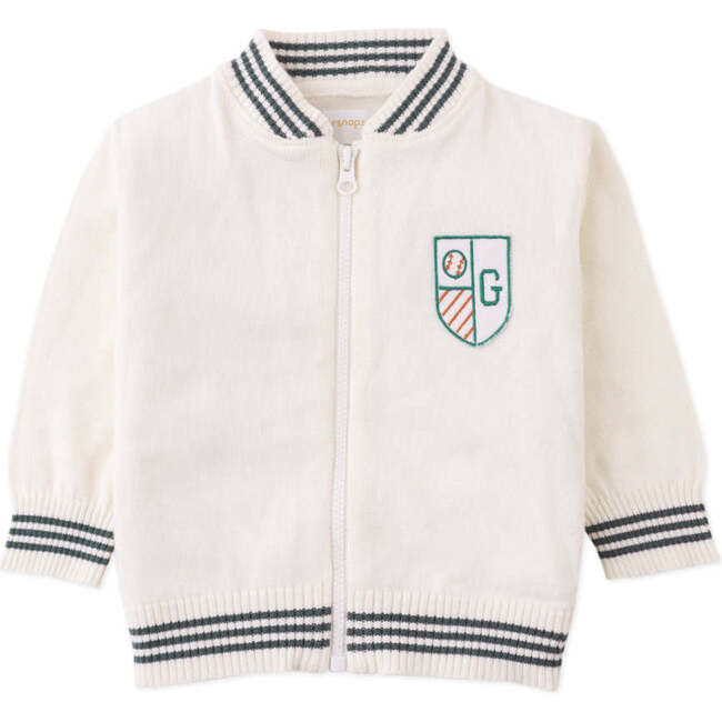 Baby Clyde Zipped Cardigan With Patch , Offwhite