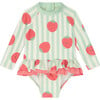 Strawberry and Green Stripe Frill Long Sleeve Swimsuit - One Pieces - 1 - thumbnail