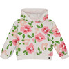 French Terry Hoodie Cardigan, Pink Flowers On White Background - Sweatshirts - 1 - thumbnail