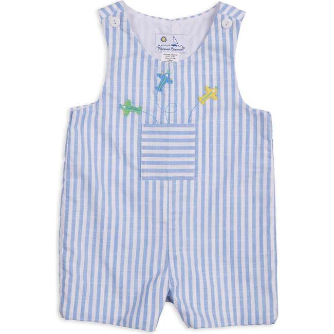 Stripe Linen-Look Shortall With Airplanes