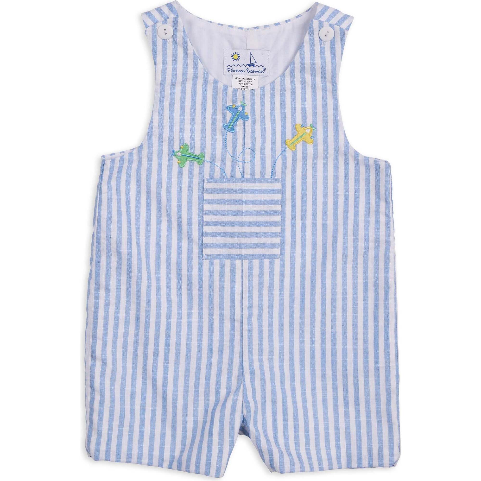 Stripe Linen-Look Shortall With Airplanes - Rompers - 1